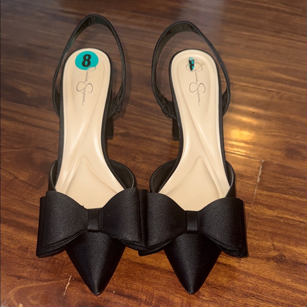 Jessica Simpson Black Bow Slingback Heels
